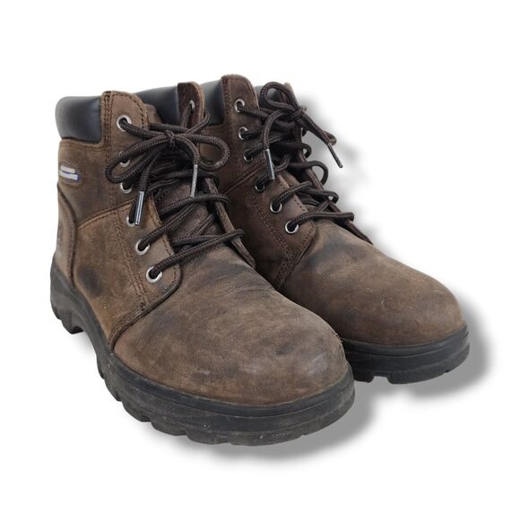 Skechers Relaxed Fit Steel Toe Womens Size 7.5 Brown Leather Work Boots 76561 - Picture 1 of 10